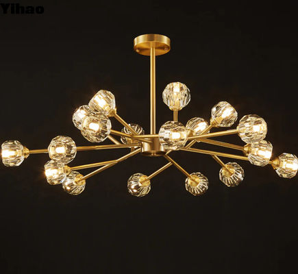 Beli Cluster Crystal Ball Round Chandelier di Kuningan Finish untuk Ruang Makan Ruang Tinggal pembuatan online