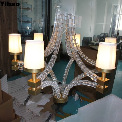Beli Handmade Brass 6-Light Chandelier with White Fabric Shades pembuatan online