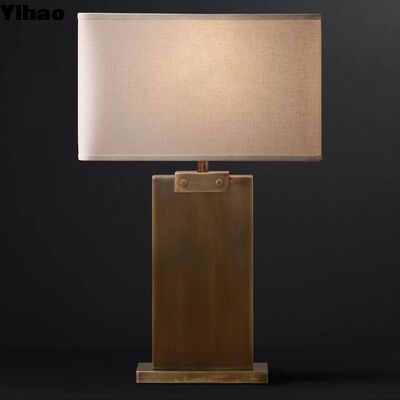 Beli Lampu Meja Kuningan Antik dengan Dasar Batu Alabaster Alami dan Bayangan Kain Linen yang Dicat Tangan untuk Membaca Meja Di Sebelah Tempat Tidur pembuatan online