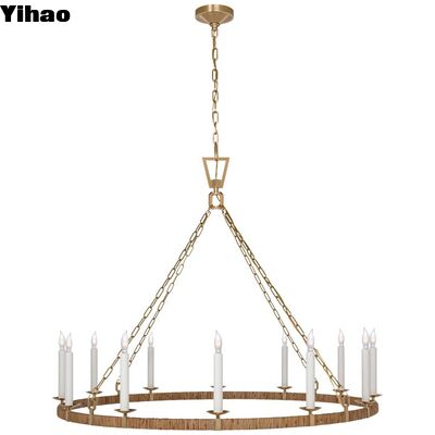 Beli Badan Kuningan Tingginya Disesuaikan Crystal Shade LED Pendant Lighting Chandelier untuk Langit-langit Tinggi pembuatan online