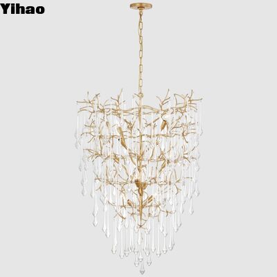 Beli Nordic Modern Brass Body Crystal Shade Chandelier dengan 3500K Warm White LED Suspended Lighting pembuatan online