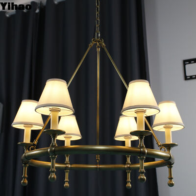 Beli YH American Style 6-Light Solid Brass Chandelier Height Adjustable Pendant Light untuk dapur ruang makan pembuatan online