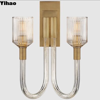 Beli Lampu dinding tembaga modern dengan 2700K cahaya putih hangat dan bayangan kaca untuk ruang tamu dan kamar tidur pembuatan online