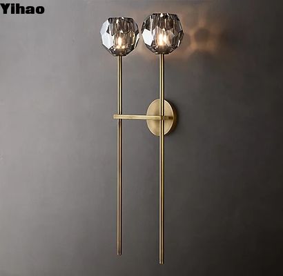 Solid Brass Smoke K9 Glass Fancy Lampu Dinding Untuk Ruang Tamu Kamar Tidur