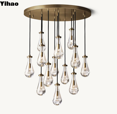 E12 / Candelabra Kuningan Langit-langit Chandelier 36 '' Raindrop Round Chandelier