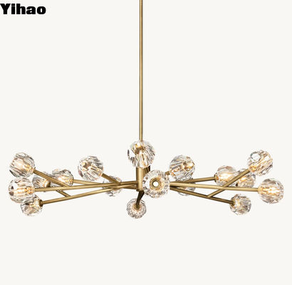 18-Light Kuningan Jelas Kristal Bulat Chandelier Solusi pencahayaan dalam ruangan yang sempurna