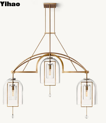 43 kg Fulcrum Linear Brass Crystal Chandelier dengan Dimensi 155cm W x 34cm D x 142cm H