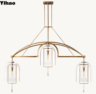 American Style Fulcrum Linear Brass Chandelier dengan Vintage Brass Finish 48,2 kg