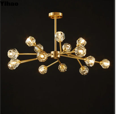 Indoor Customisable Size Kuningan Crystal Chandelier dengan pilihan warna dan Kuningan Finish