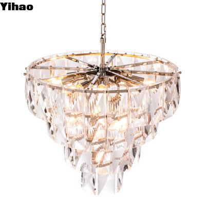 Multi Tier Contemporary Crystal LED Chandelier Besi Bulat untuk Ruang Tamu Hotel
