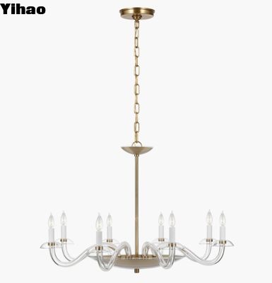 PCD 5020 Brigitte Large Chandelier Kaca bening dan Nikel yang dipoles / Kuningan antik yang digosok tangan