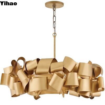Yihao Luxury Modern Adjustable Height Brass Crystal Chandelier dengan Warm White 3500K LED dan Garansi 3 Tahun