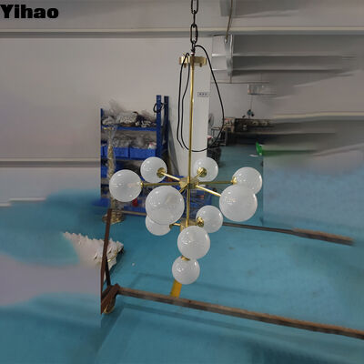Yihao Modern Luxury Hand Blown Glass Chandelier dengan Body Kuningan dan E12 Bulb Base untuk ruang tamu dan kamar tidur