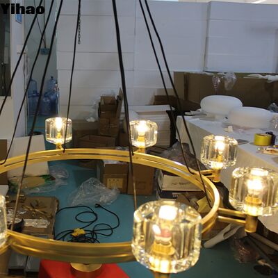 Brass Body Crystal Shade Chandelier dengan 3500K Warm White LED untuk ruang tamu dan kamar tidur