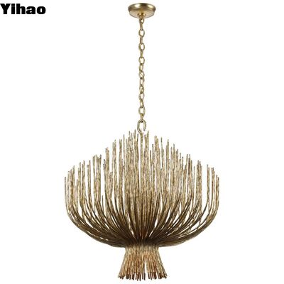Nordic Style Brass Body Chandelier dengan Tingginya yang Bisa Disesuaikan dan Bayangan Kristal untuk Pencahayaan Rumah Kantor Modern