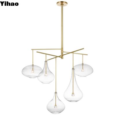 Modern Mewah Brass Body Crystal Shade Pendant Light dengan 3500K Warm White LED Suspended Lighting