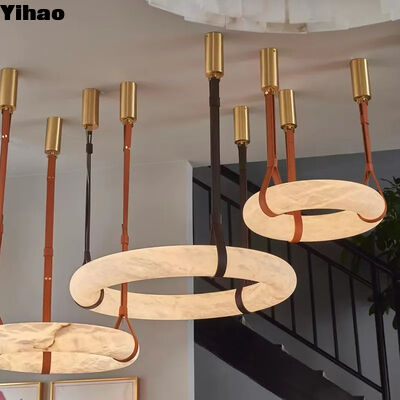 Modern Marble Ring LED Chandelier dengan suhu warna yang dapat disesuaikan 50000 Jam Umur Alabaster Brass Fixure untuk gaya modern sederhana mewah